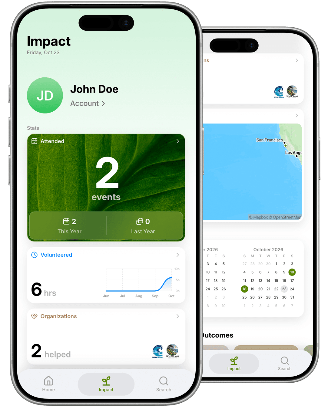 Earthvolve impact overview with map and calendar